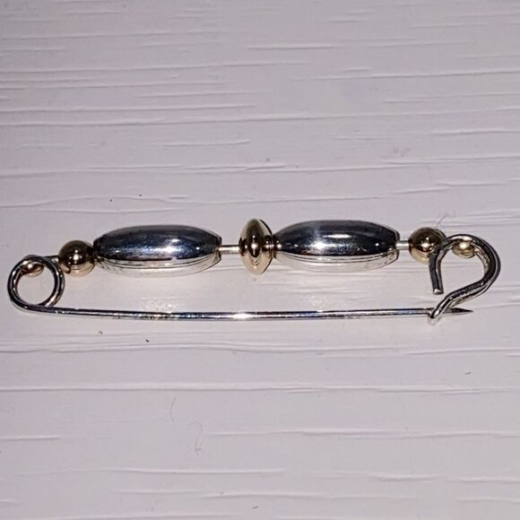 Silver And Gold Plated Beaded Design Stock Pin Scarf Pin - Picture 3 of 6